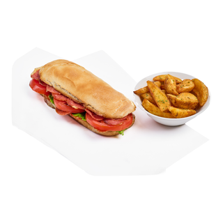 Menu Sandwich Super Suprême Viande hachée bœuf, pepperoni bœuf ,laitue, tomates fraiches, mayonnaise et mozzarella ,Potaotes - Pizza Hut Meknès